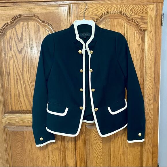 Talbots Military Jacket Gold Buttons Black W/ White Trim Jacket Women’s Sz 2 - Picture 12 of 16
